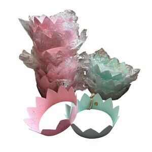 GLITTER VILLE Pink Blue Gold Splatter Paper Crowns NWT Glitterville Queen Tiara